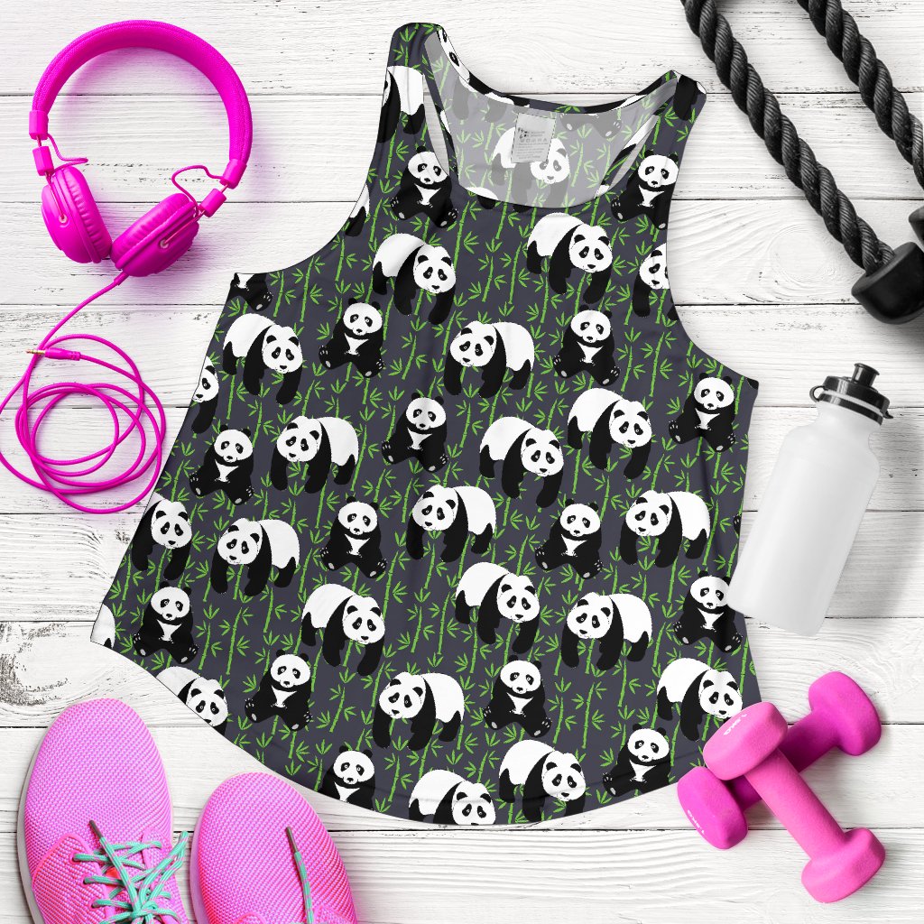 Panda Bear Bamboo Themed Print Women Racerback Tank Top