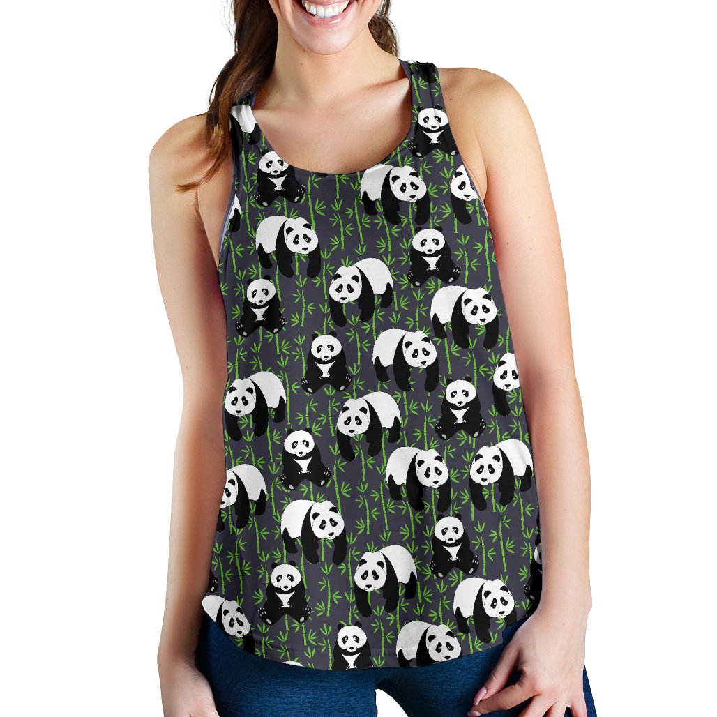 Panda Bear Bamboo Themed Print Women Racerback Tank Top