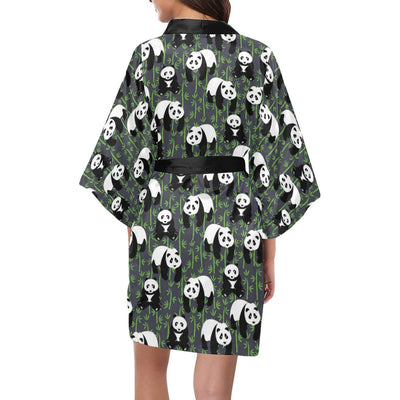 Panda Bear Bamboo Themed Print Women Short Kimono Robe