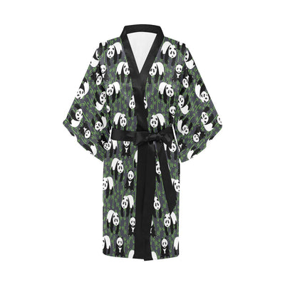 Panda Bear Bamboo Themed Print Women Short Kimono Robe