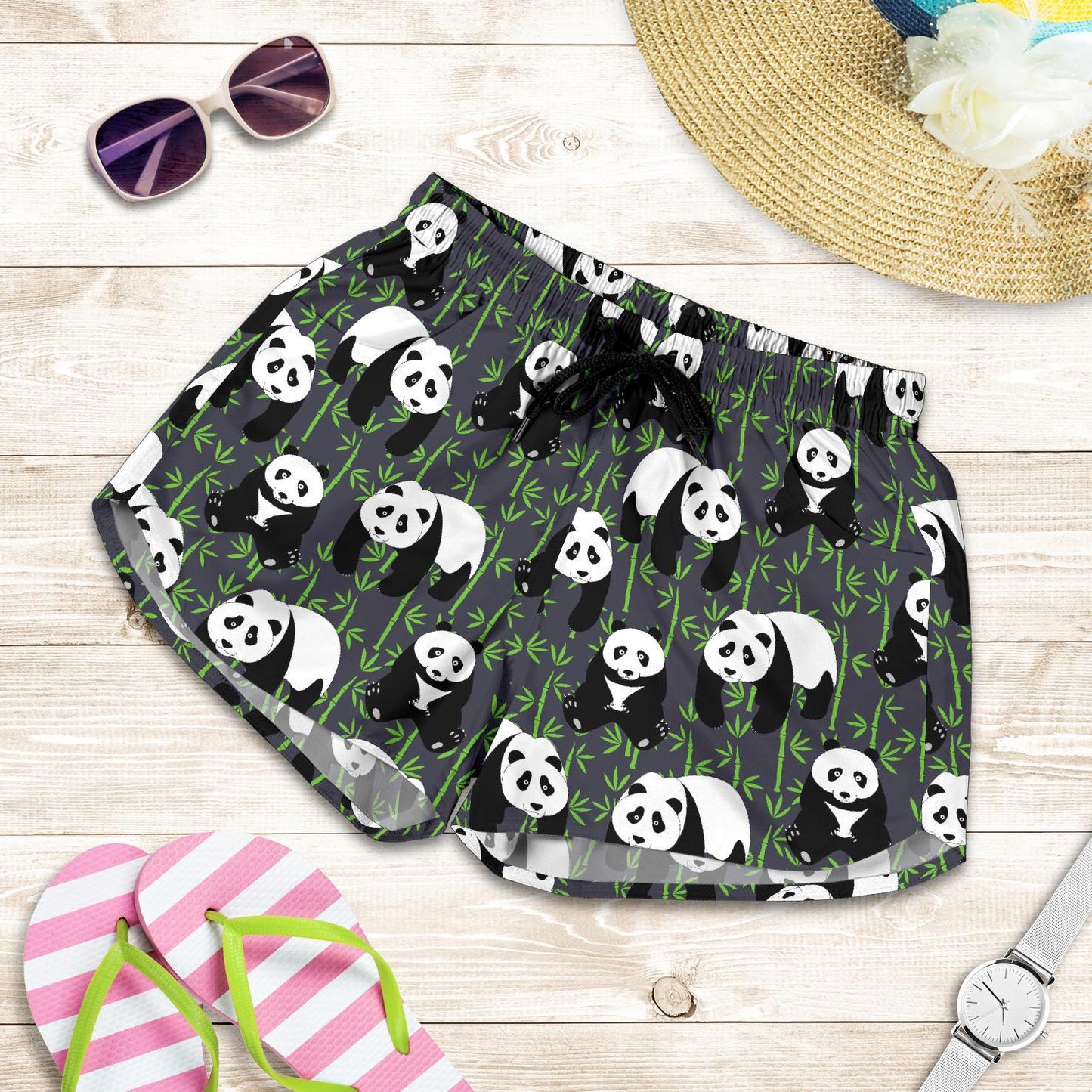 Panda Bear Bamboo Themed Print Women Shorts-JTAMIGO.COM