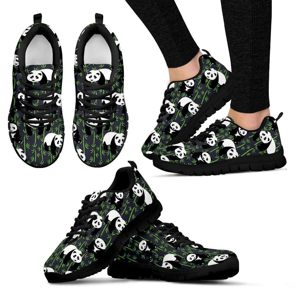 Panda Bear Bamboo Themed Print Women Sneakers Shoes