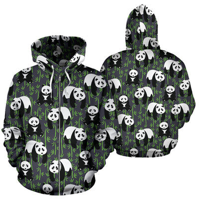 Panda Bear Bamboo Themed Print Zip Up Hoodie