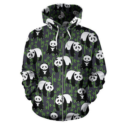 Panda Bear Bamboo Themed Print Zip Up Hoodie