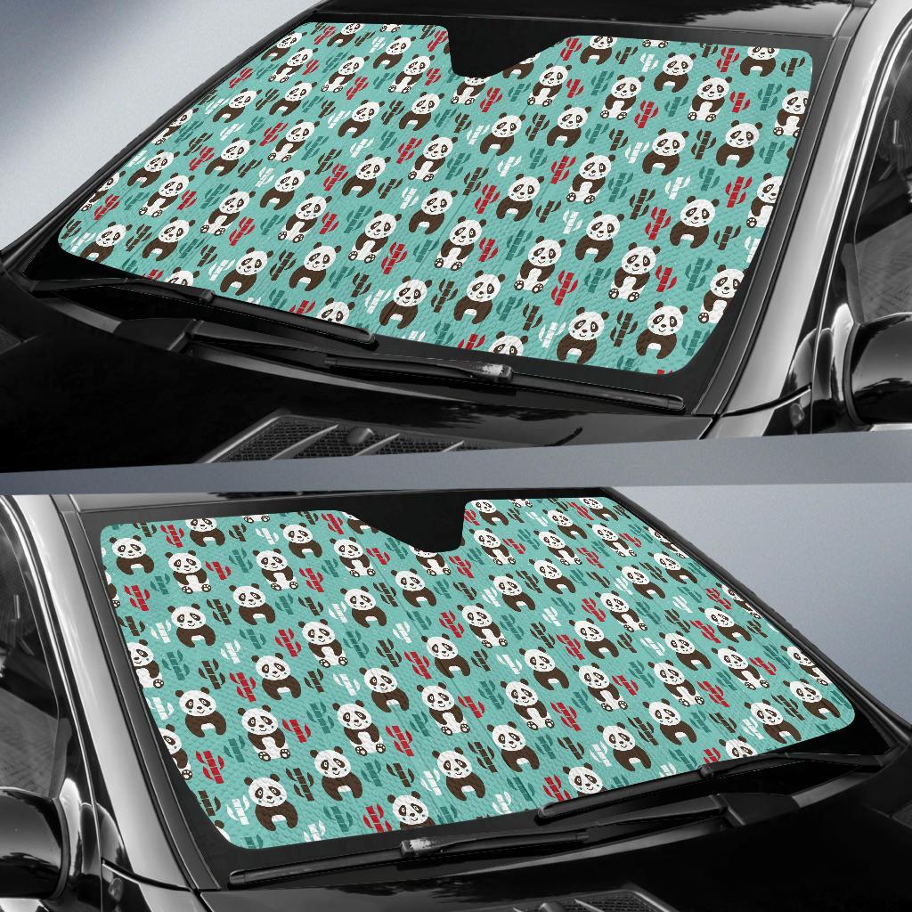 Panda Bear Cute Themed Print Car Sun Shade For Windshield