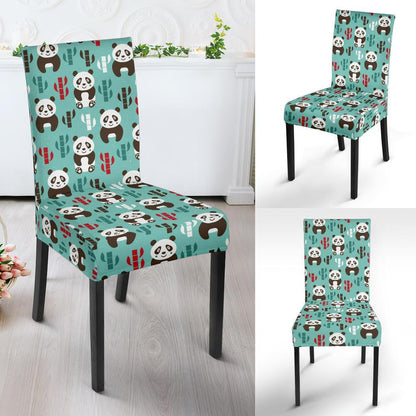 Panda Bear Cute Themed Print Dining Chair Slipcover-JTAMIGO.COM