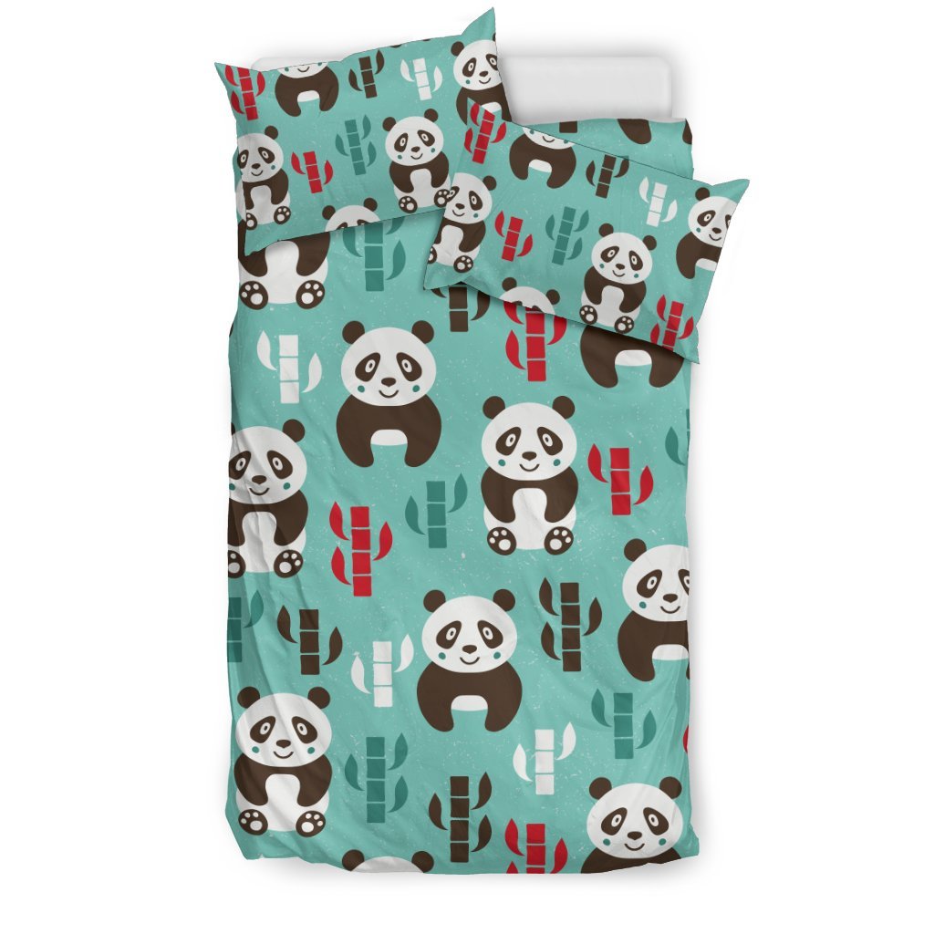 Panda Bear Cute Themed Print Duvet Cover Bedding Set