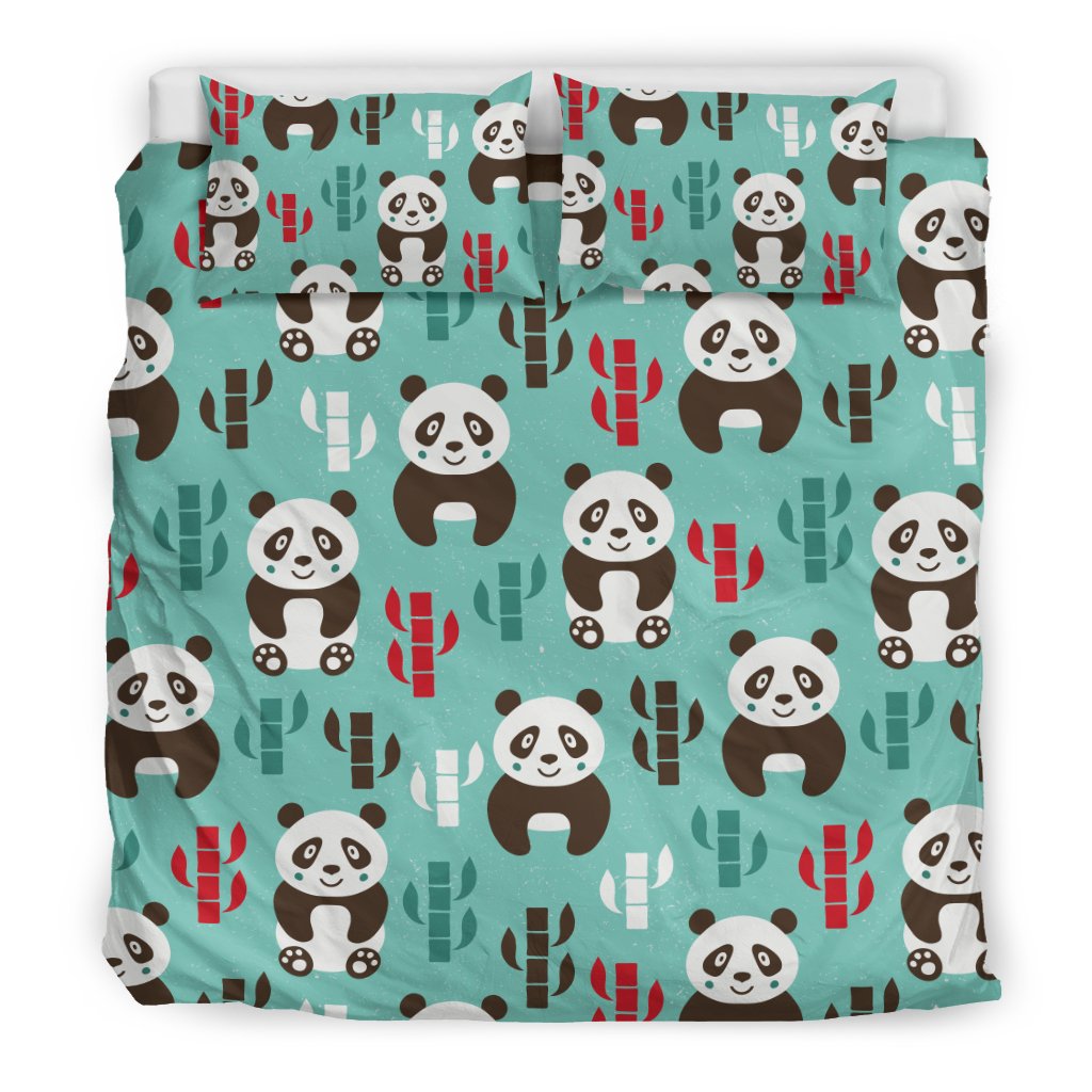 Panda Bear Cute Themed Print Duvet Cover Bedding Set