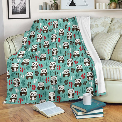 Panda Bear Cute Themed Print Fleece Blanket