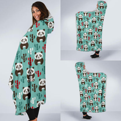 Panda Bear Cute Themed Print Hooded Blanket-JTAMIGO.COM