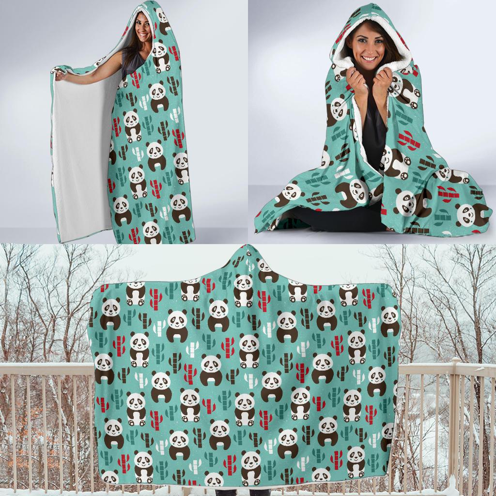 Panda Bear Cute Themed Print Hooded Blanket-JTAMIGO.COM
