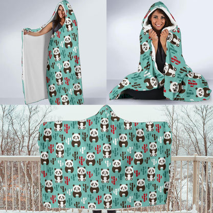 Panda Bear Cute Themed Print Hooded Blanket-JTAMIGO.COM