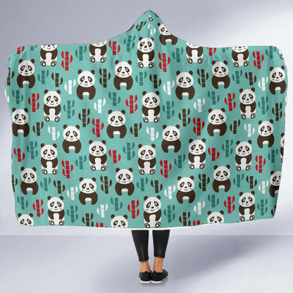 Panda Bear Cute Themed Print Hooded Blanket-JTAMIGO.COM