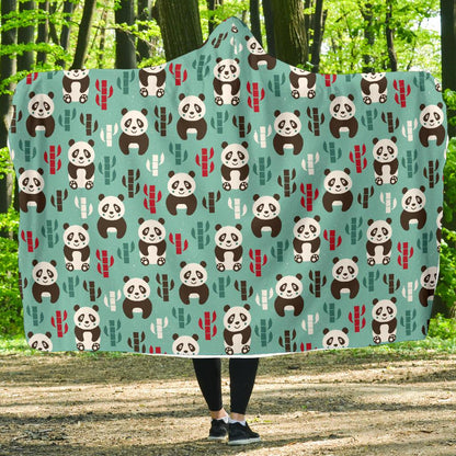 Panda Bear Cute Themed Print Hooded Blanket-JTAMIGO.COM