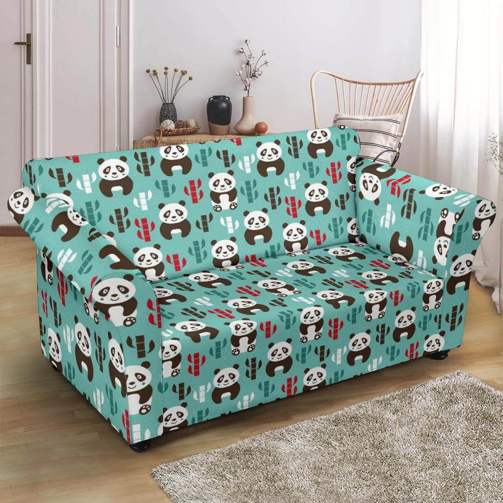 Panda Bear Cute Themed Print Loveseat Slipcover-JTAMIGO.COM