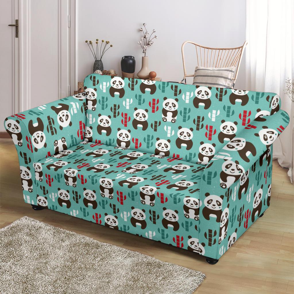 Panda Bear Cute Themed Print Loveseat Slipcover-JTAMIGO.COM