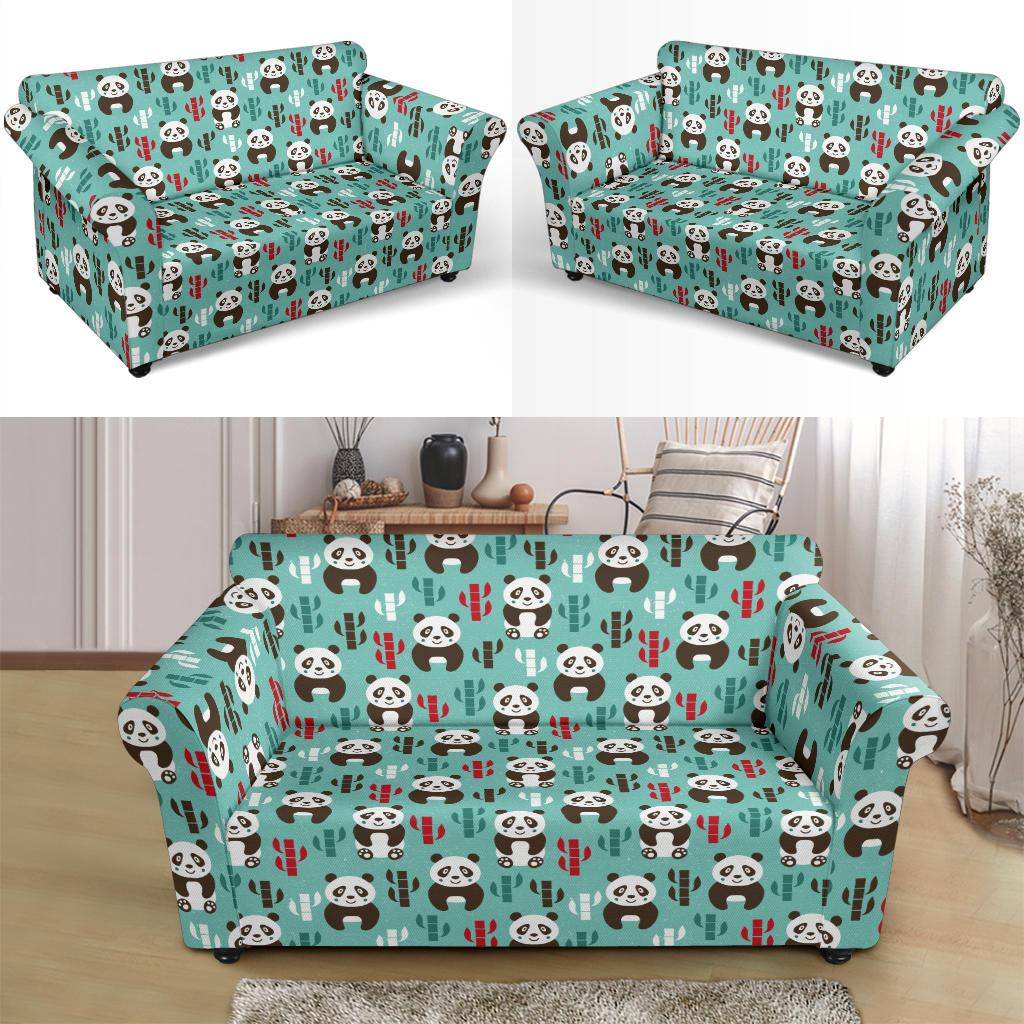 Panda Bear Cute Themed Print Loveseat Slipcover-JTAMIGO.COM