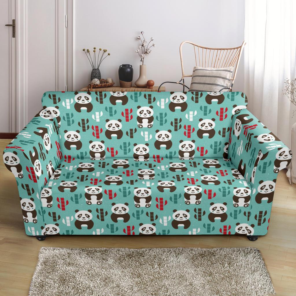 Panda Bear Cute Themed Print Loveseat Slipcover-JTAMIGO.COM