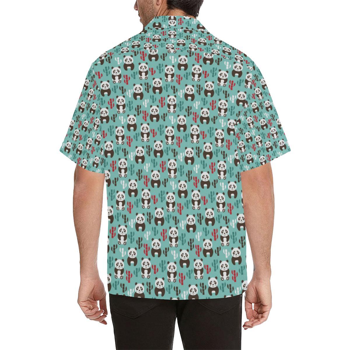 Panda Bear Cute Themed Print Men Aloha Hawaiian Shirt