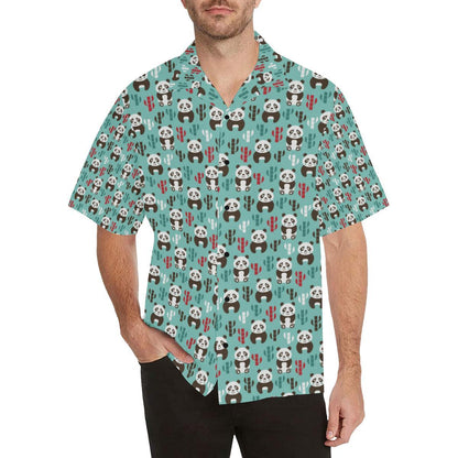 Panda Bear Cute Themed Print Men Aloha Hawaiian Shirt
