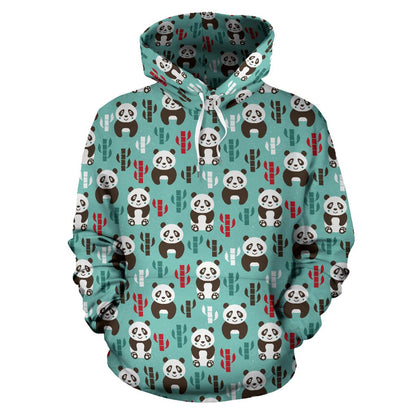 Panda Bear Cute Themed Print Pullover Hoodie