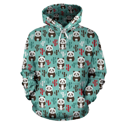 Panda Bear Cute Themed Print Pullover Hoodie