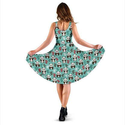 Panda Bear Cute Themed Print Sleeveless Dress