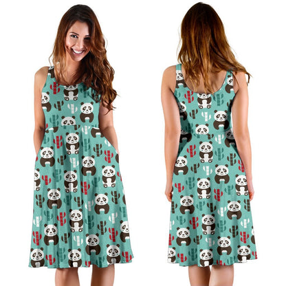 Panda Bear Cute Themed Print Sleeveless Dress