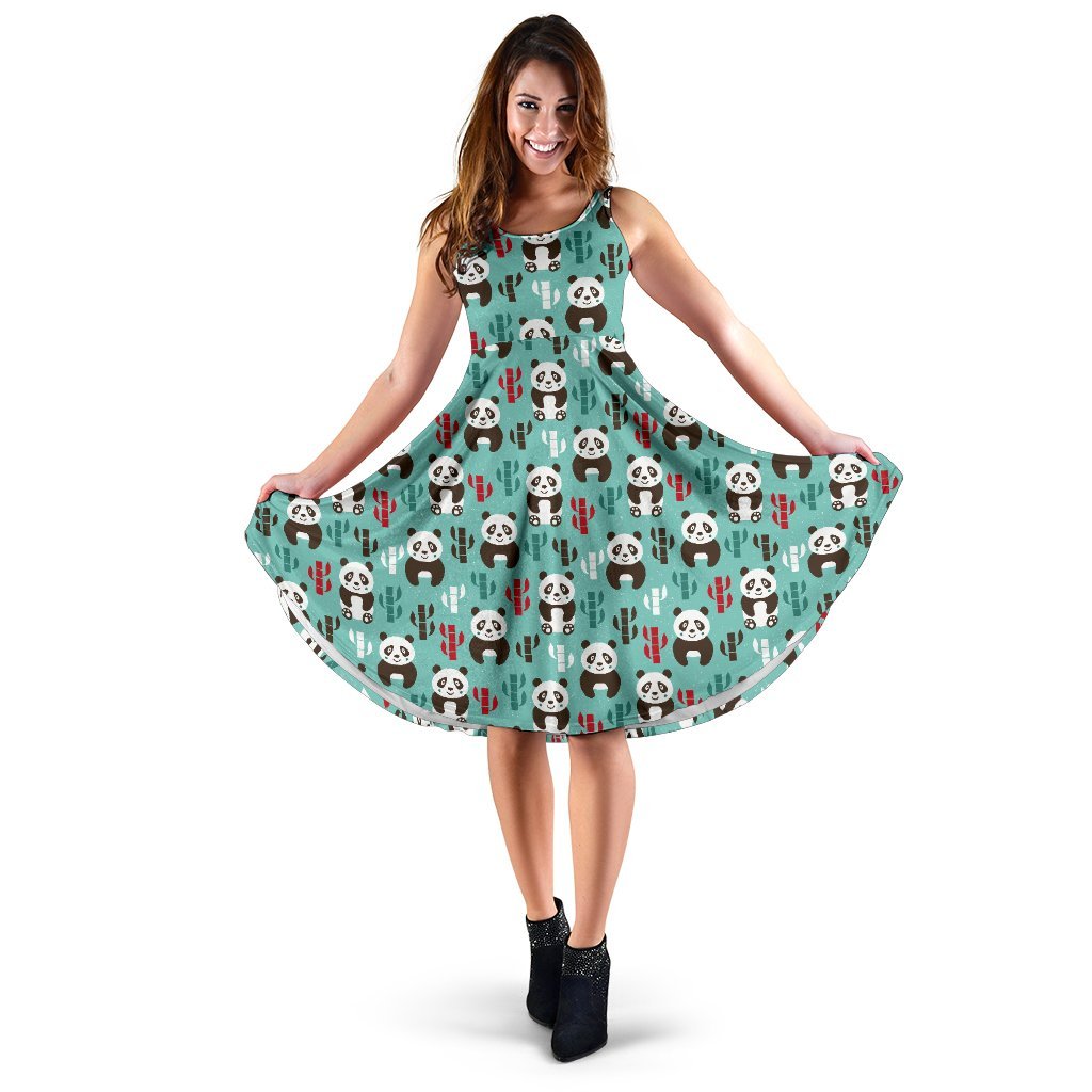 Panda Bear Cute Themed Print Sleeveless Dress