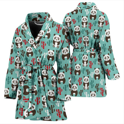 Panda Bear Cute Themed Print Women Bath Robe-JTAMIGO.COM