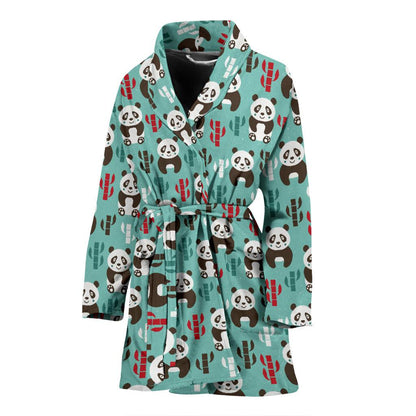Panda Bear Cute Themed Print Women Bath Robe-JTAMIGO.COM