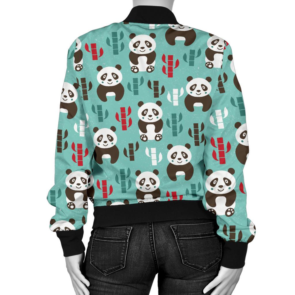 Panda Bear Cute Themed Print Women Casual Bomber Jacket