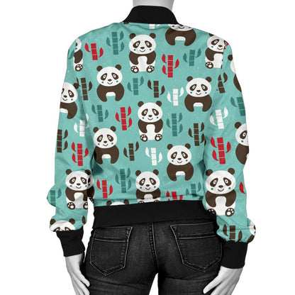 Panda Bear Cute Themed Print Women Casual Bomber Jacket