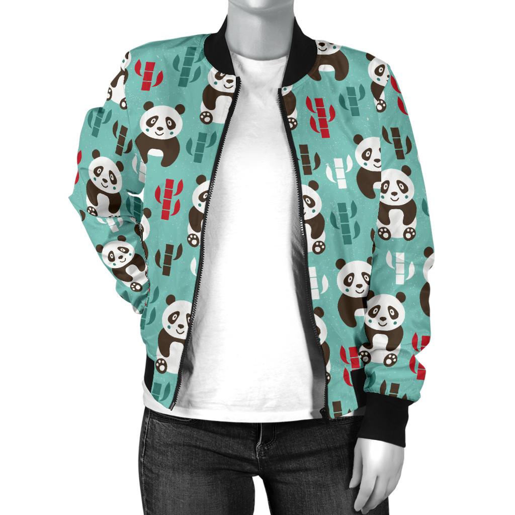 Panda Bear Cute Themed Print Women Casual Bomber Jacket