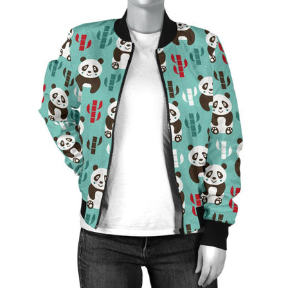 Panda Bear Cute Themed Print Women Casual Bomber Jacket