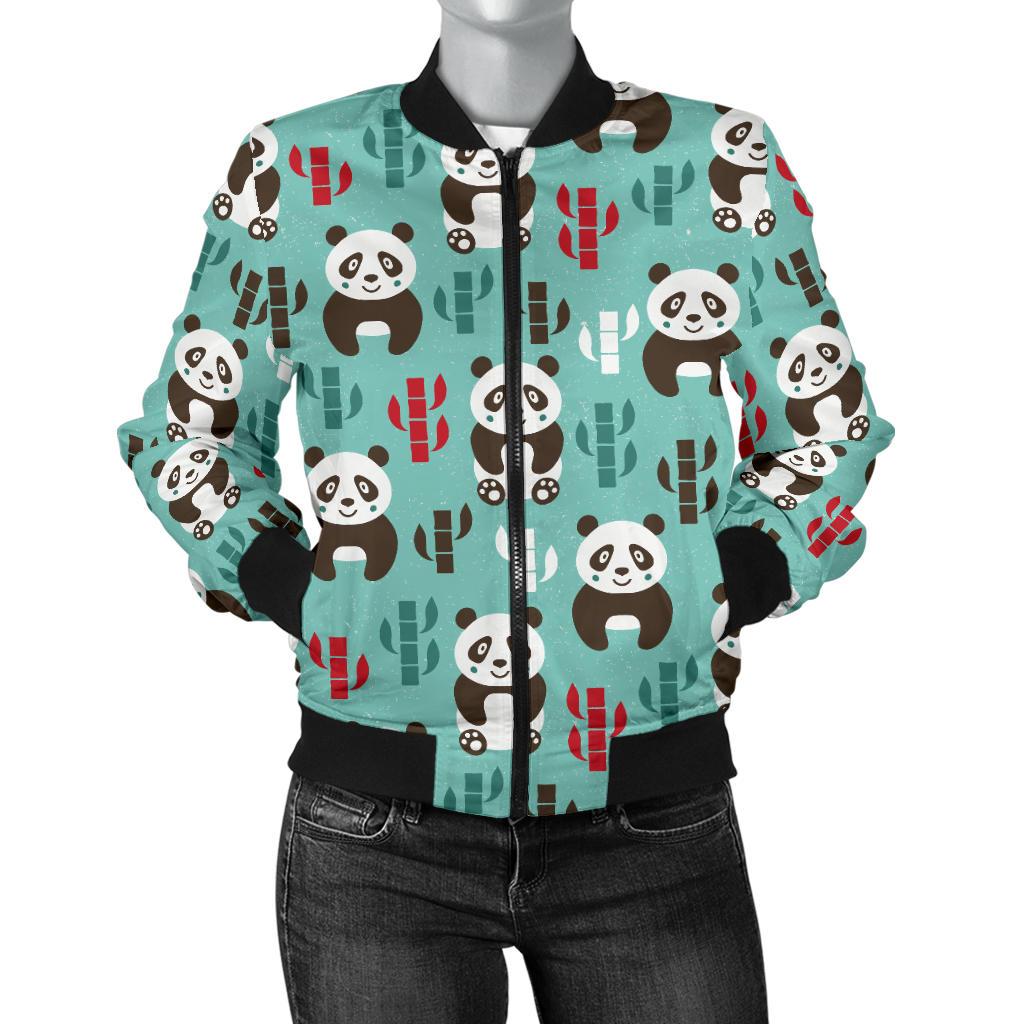 Panda Bear Cute Themed Print Women Casual Bomber Jacket