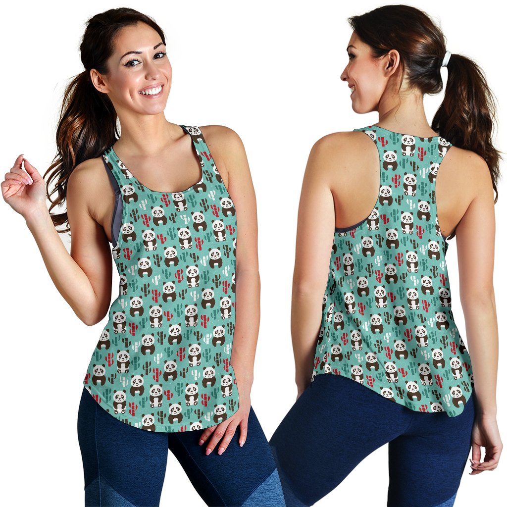 Panda Bear Cute Themed Print Women Racerback Tank Top