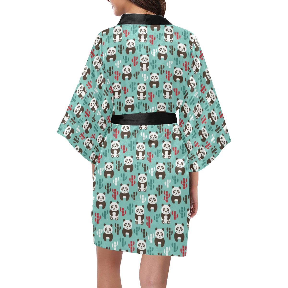 Panda Bear Cute Themed Print Women Short Kimono Robe