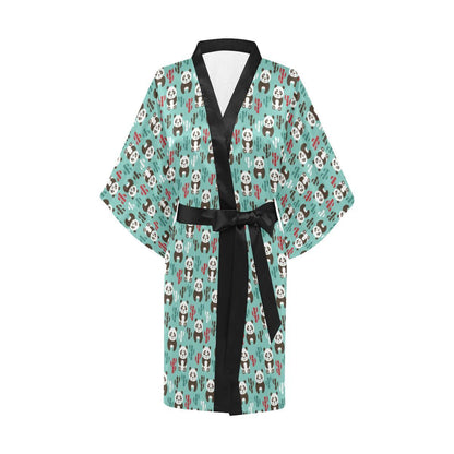 Panda Bear Cute Themed Print Women Short Kimono Robe