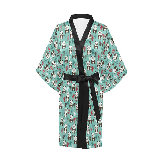 Panda Bear Cute Themed Print Women Short Kimono Robe