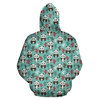 Panda Bear Cute Themed Print Zip Up Hoodie