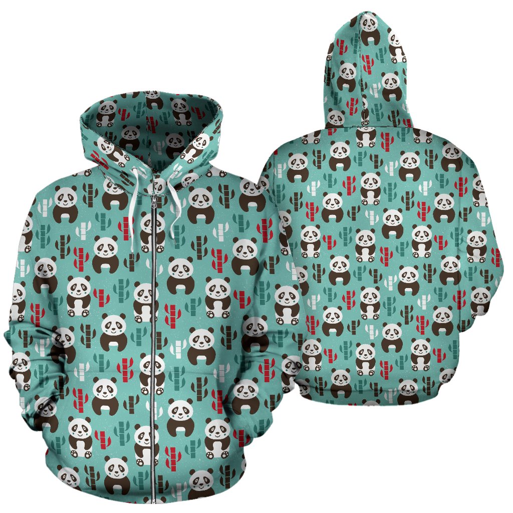 Panda Bear Cute Themed Print Zip Up Hoodie