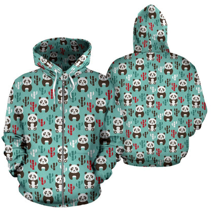 Panda Bear Cute Themed Print Zip Up Hoodie