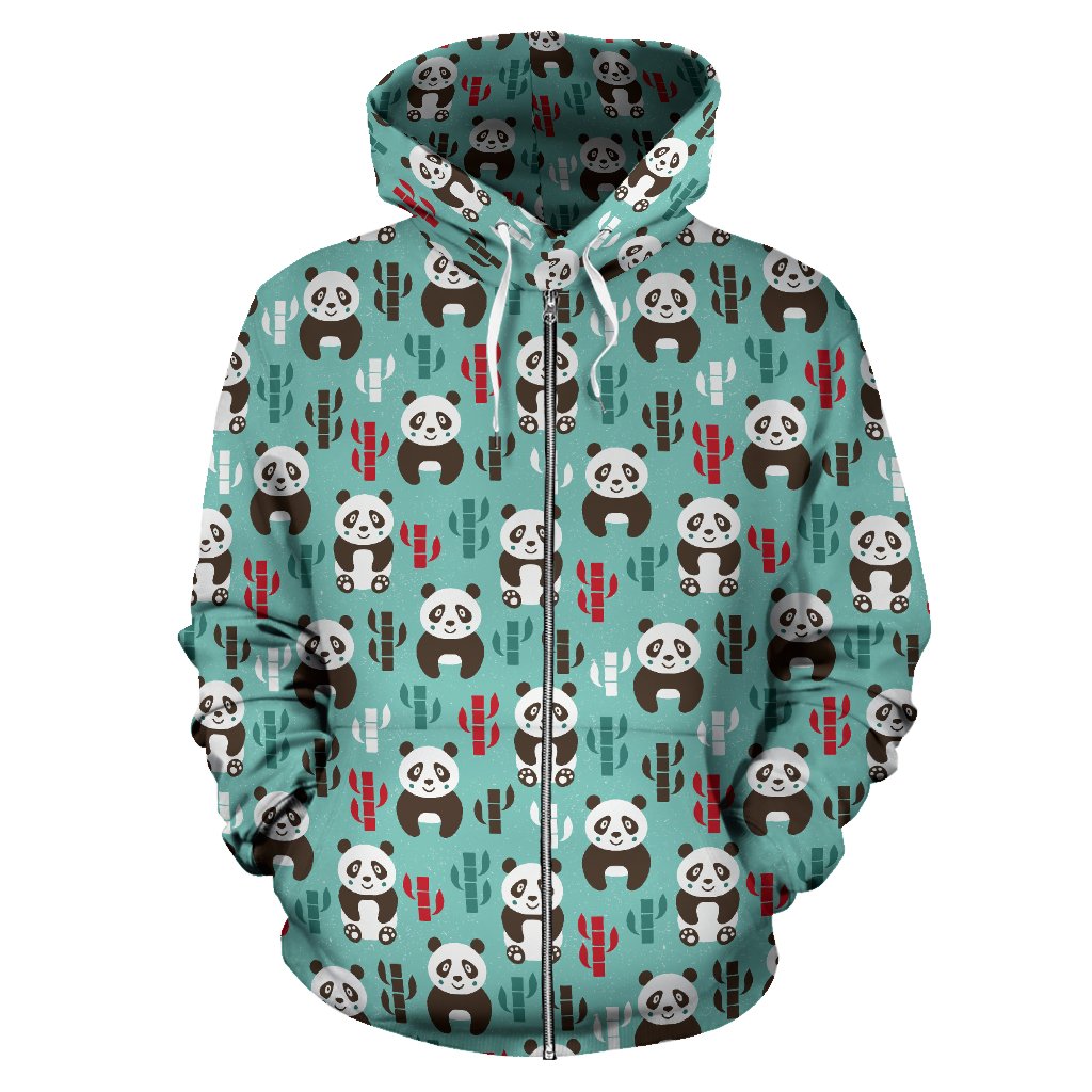 Panda Bear Cute Themed Print Zip Up Hoodie