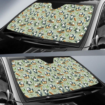 Panda Bear Design Bamboo Print Car Sun Shade For Windshield
