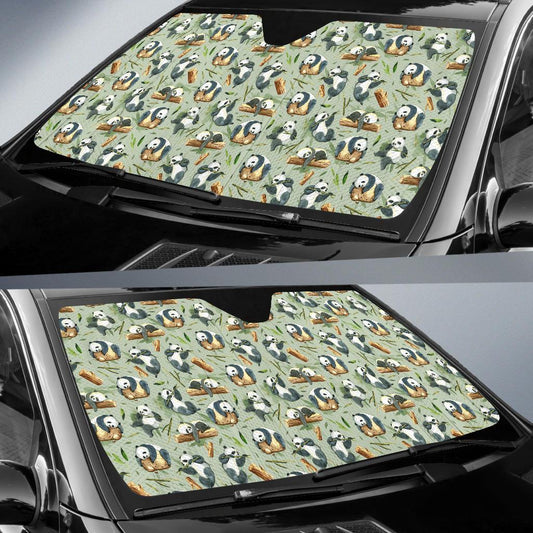 Panda Bear Design Bamboo Print Car Sun Shade For Windshield