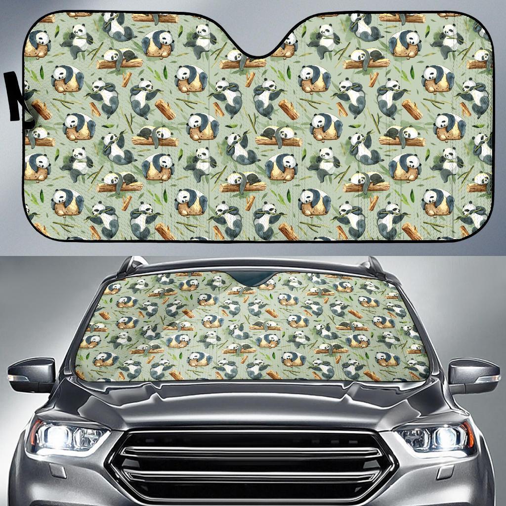 Panda Bear Design Bamboo Print Car Sun Shade For Windshield