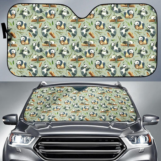 Panda Bear Design Bamboo Print Car Sun Shade For Windshield