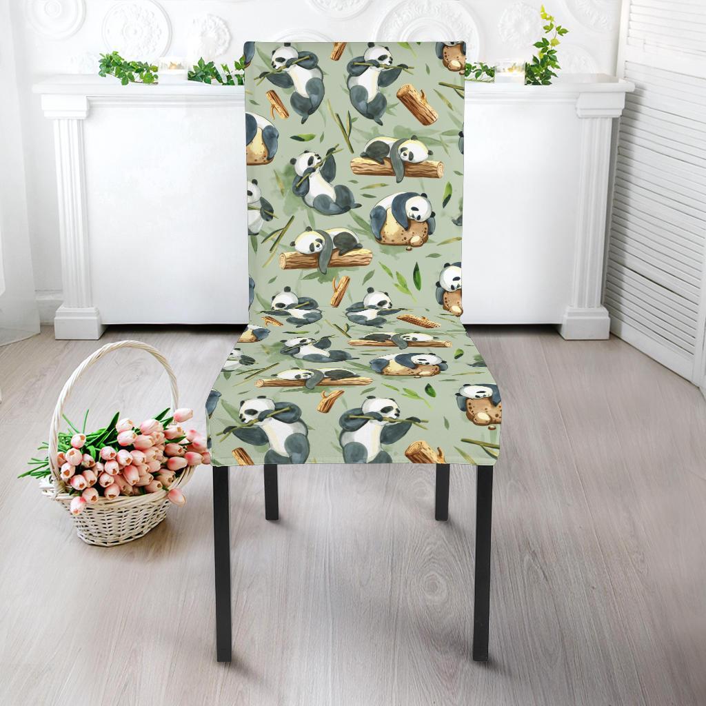 Panda Bear Design Bamboo Print Dining Chair Slipcover-JTAMIGO.COM