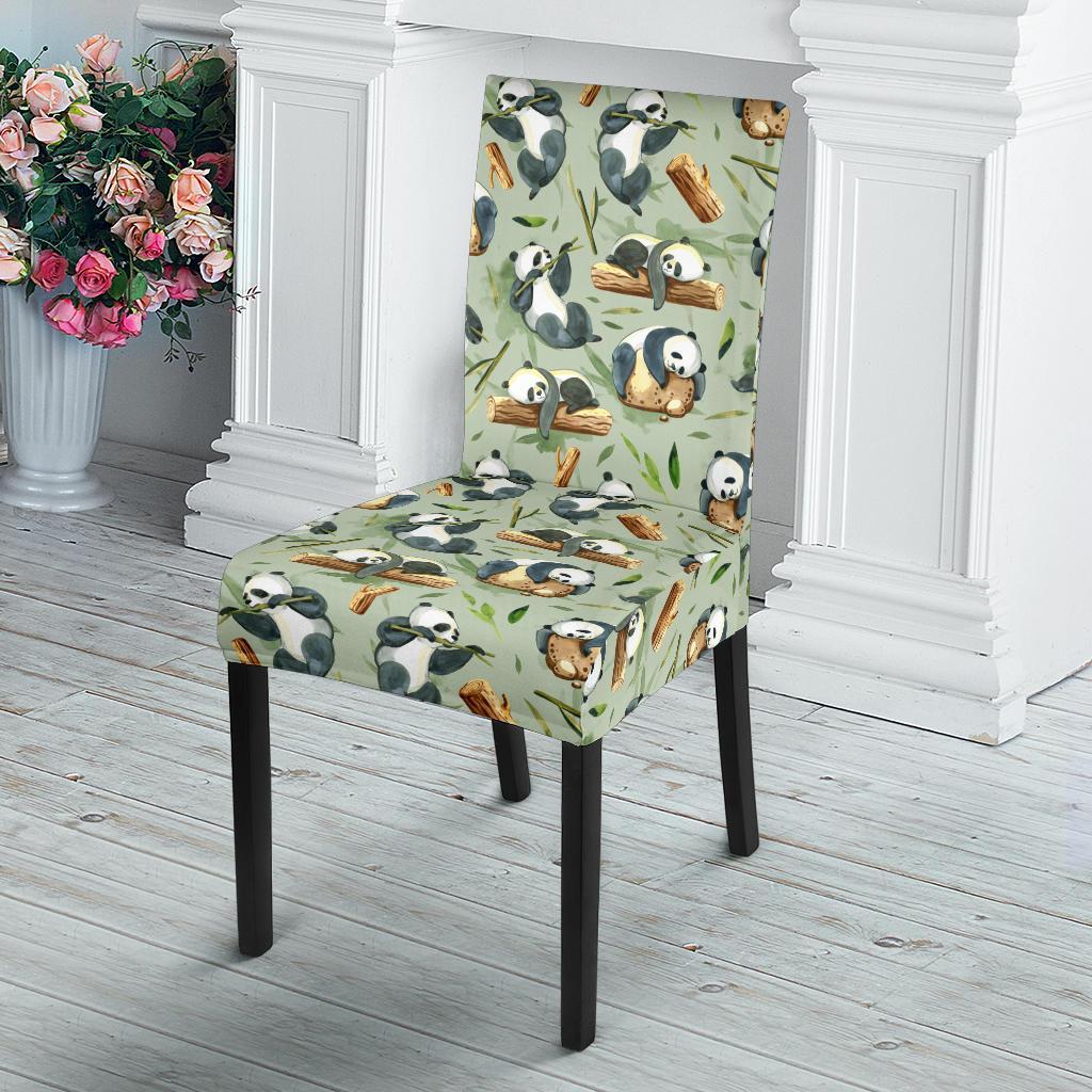 Panda Bear Design Bamboo Print Dining Chair Slipcover-JTAMIGO.COM